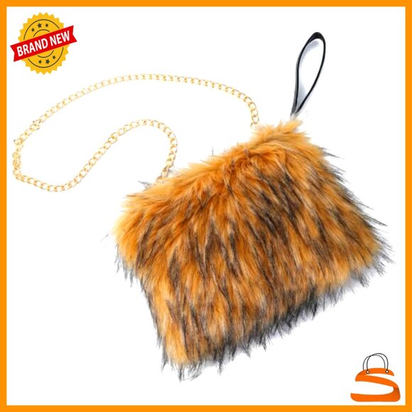 Faux Fur Evening Bag Crossbody Shoulder Strap Wristlet Purse